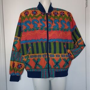 Markette Bright Abstract Pattern 90's Vintage Lightweight Nylon Bomber Jacket